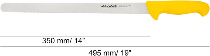 Arcos Kuchenmesser Flexibel Gezahnt 35 cm - Edelstahl NITRUM - Polypropylen Griff Gelb - Präziser Sc
