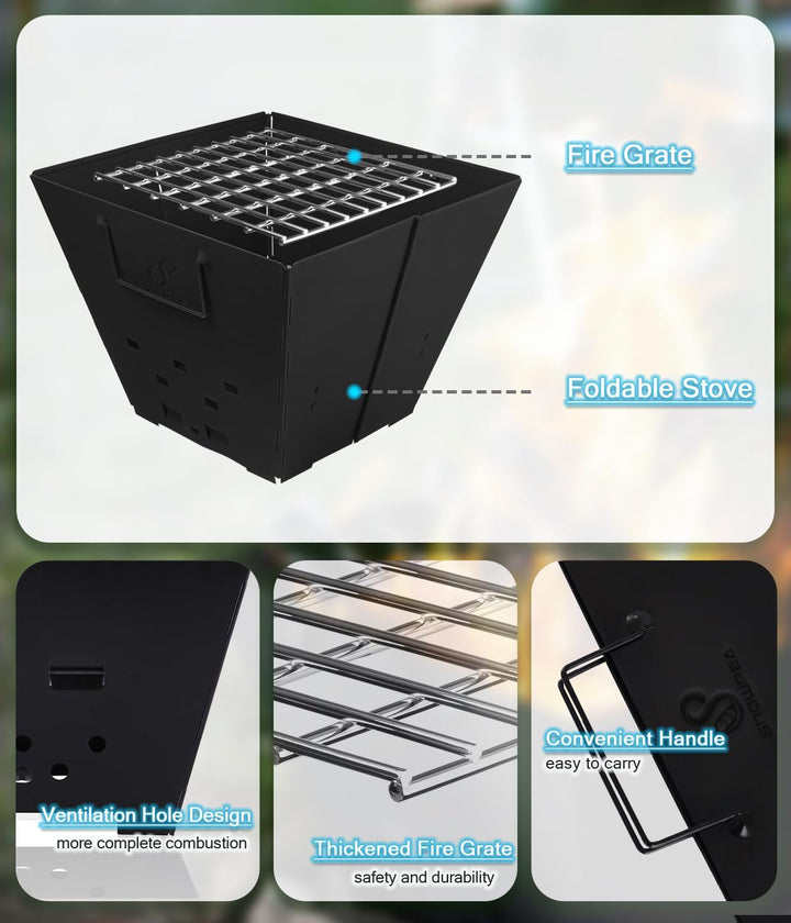 Snowpea - Tragbare Feuerstelle für Camping, Faltbare Outdoor-Feuerstelle, Outdoor-Feuerstelle mit Tr