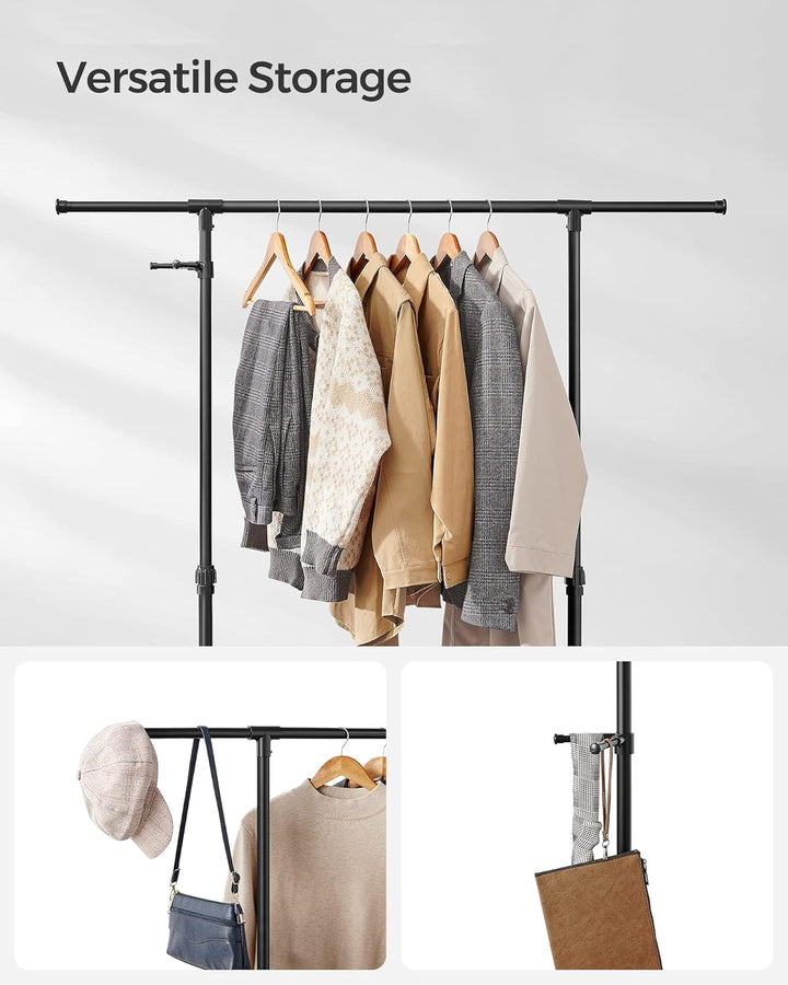 SONGMICS Kleiderständer auf Rollen, Kleiderstange, höhenverstellbar zwischen 97 und 165 cm, ausziehb