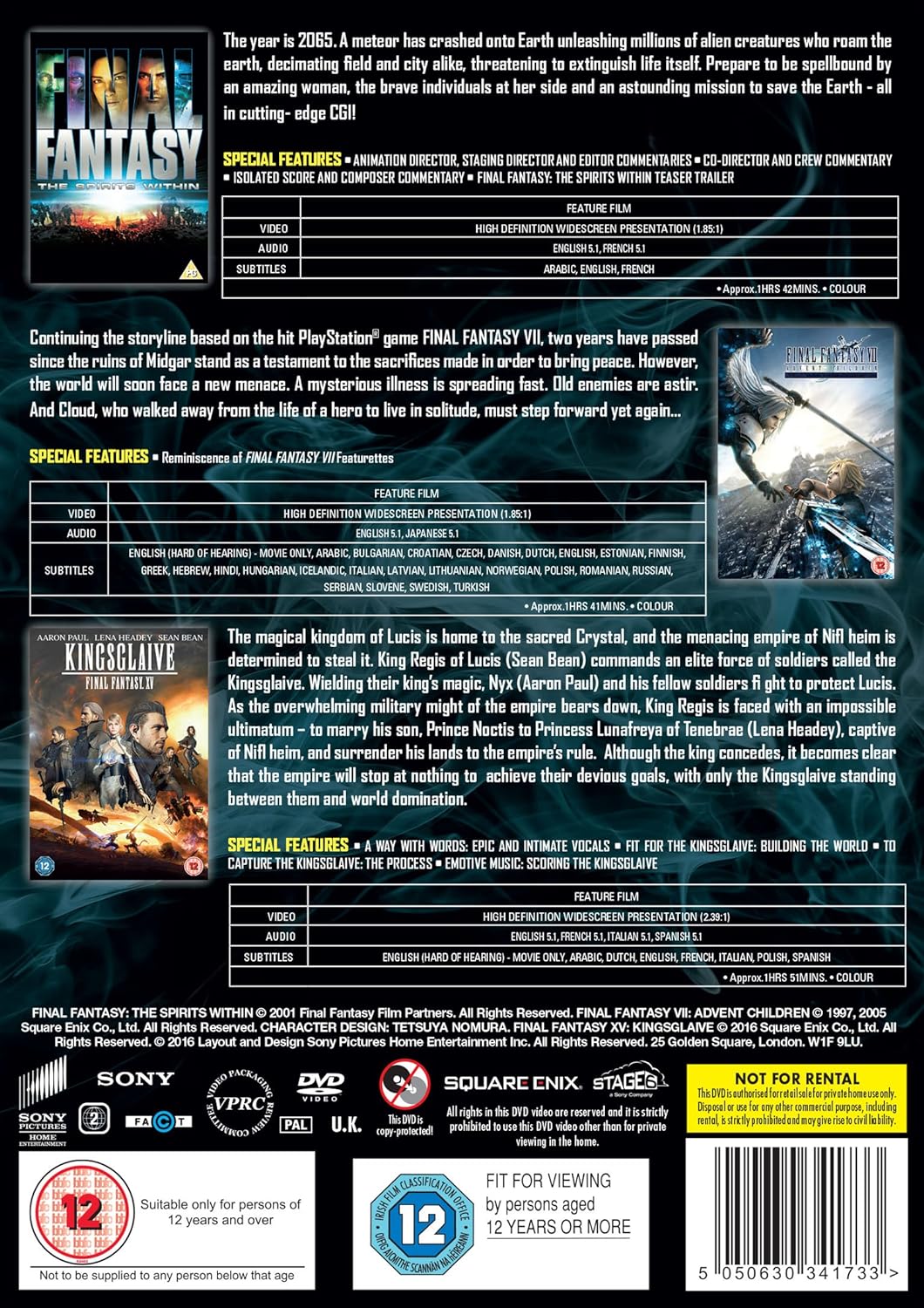 Final Fantasy Vii: Advent Children / Final Fantasy: The Spirits Within / Kingsglaive: Final Fantasy