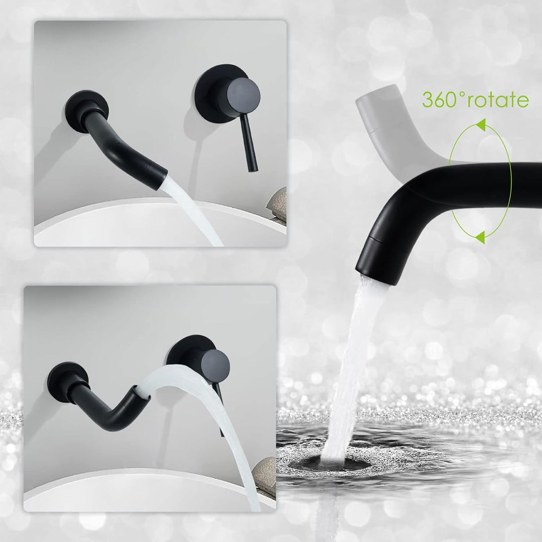 PHASAT Waschtischarmaturen, Wandmontage, Wasserhahn Bad Unterputz Armatur Messing, mit 360 Grad dreh