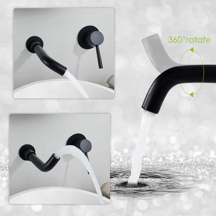 PHASAT Waschtischarmaturen, Wandmontage, Wasserhahn Bad Unterputz Armatur Messing, mit 360 Grad dreh