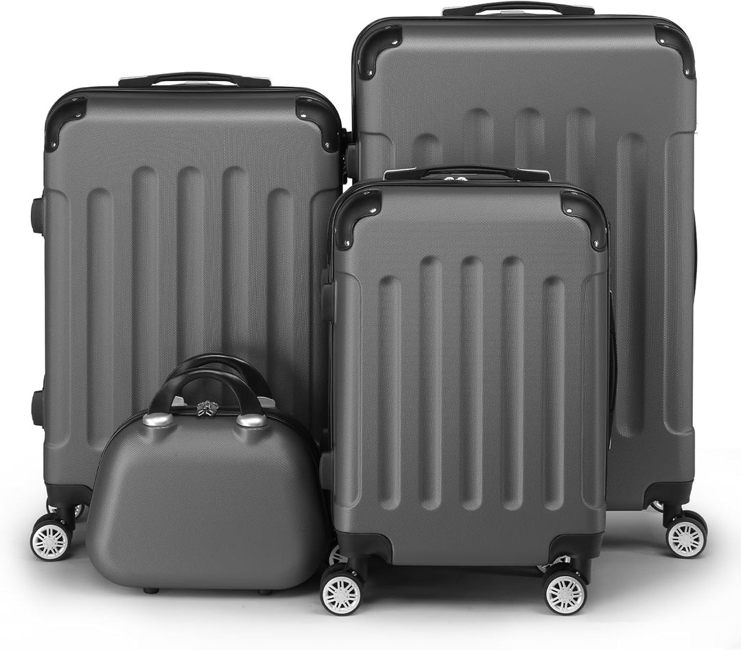LEADZM Kofferset 4 teilig, Reisekoffer Set mit Kosmetikkoffer und Eckenschutz, Koffer Set Hartschale
