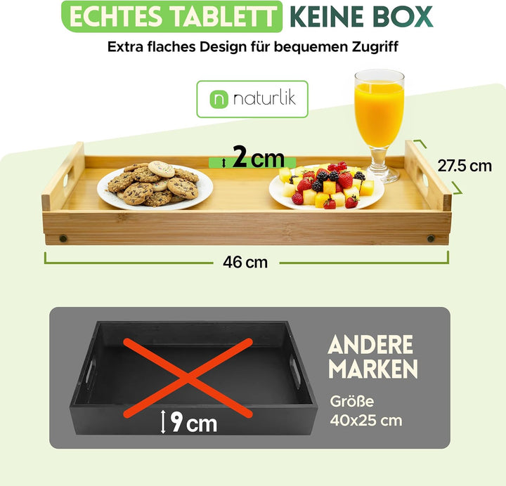 naturlik 3-in-1 Couchbar Snackbox mit klappbaren Beinen – XL Serviertablett, Betttablett und Laptop-