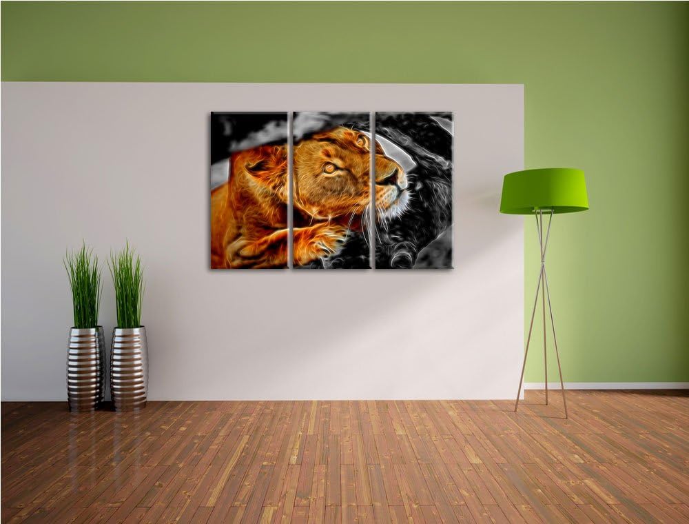 listige Löwin schwarz/weiss Deluxe 3-Teiler Leinwandbild 120x80 Bild auf Leinwand, XXL riesige Bilde