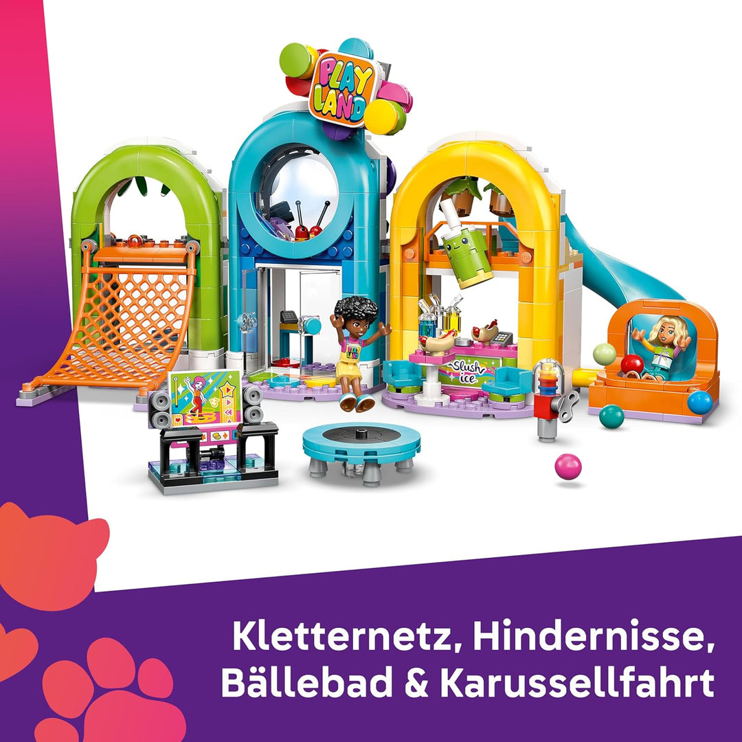 LEGO Friends Cooler Indoor-Spielplatz - Spielzeug mit Rutsche, Bällebad, Karussell, Snackbar, 3 Mini