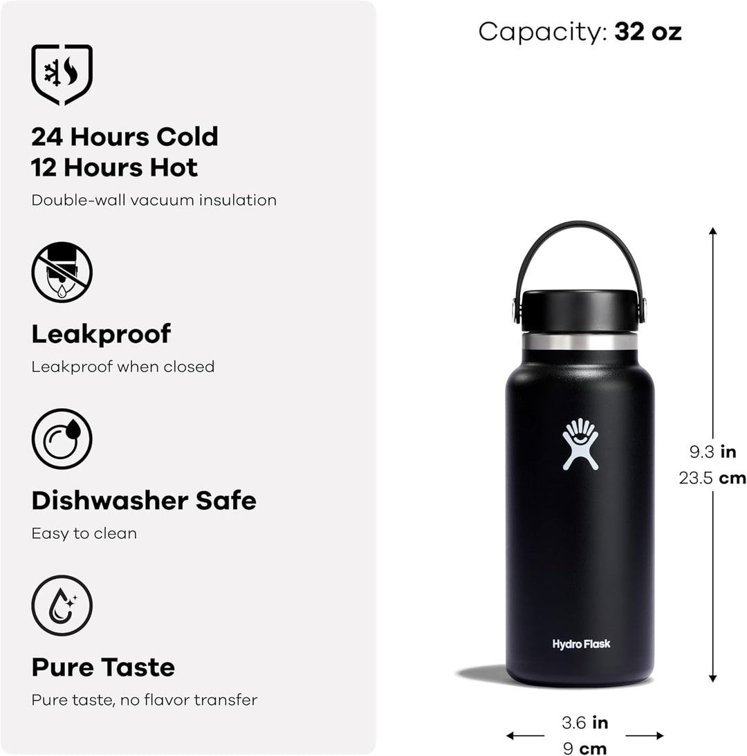 HYDRO FLASK - Trinkflasche 946ml (32oz) - Isolierte Wasserflasche aus Edelstahl - Sportflasche mit a