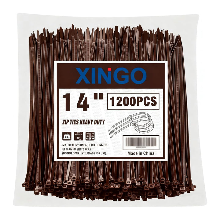 XINGO 35,6 cm braune Kabelbinder, 1200 Stück, 34 kg, ultrastarke Zugfestigkeit, UV-beständige Kabelb