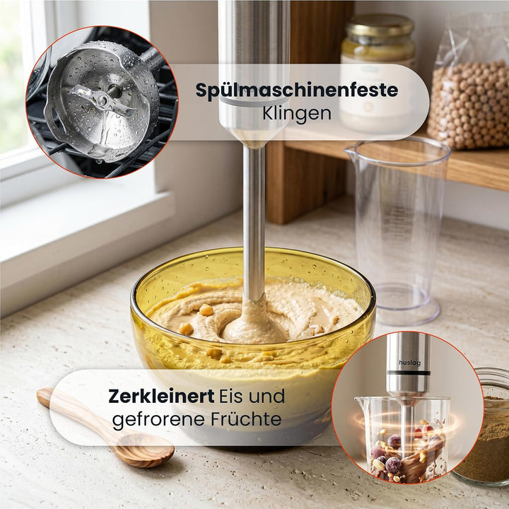 BlendFlex Stabmixer 1500W – Edelstahl Handmixer mit 20 Geschwindigkeiten & Turbo-Funktion, inkl. 600