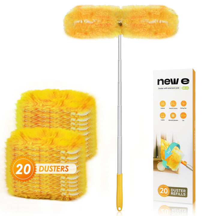 NEWE Staubmagnet Nachfüllpack 20 Stück + 1 Aluminium Lang Ausziehbar Grif für Swiffer Duster, 360 Gr