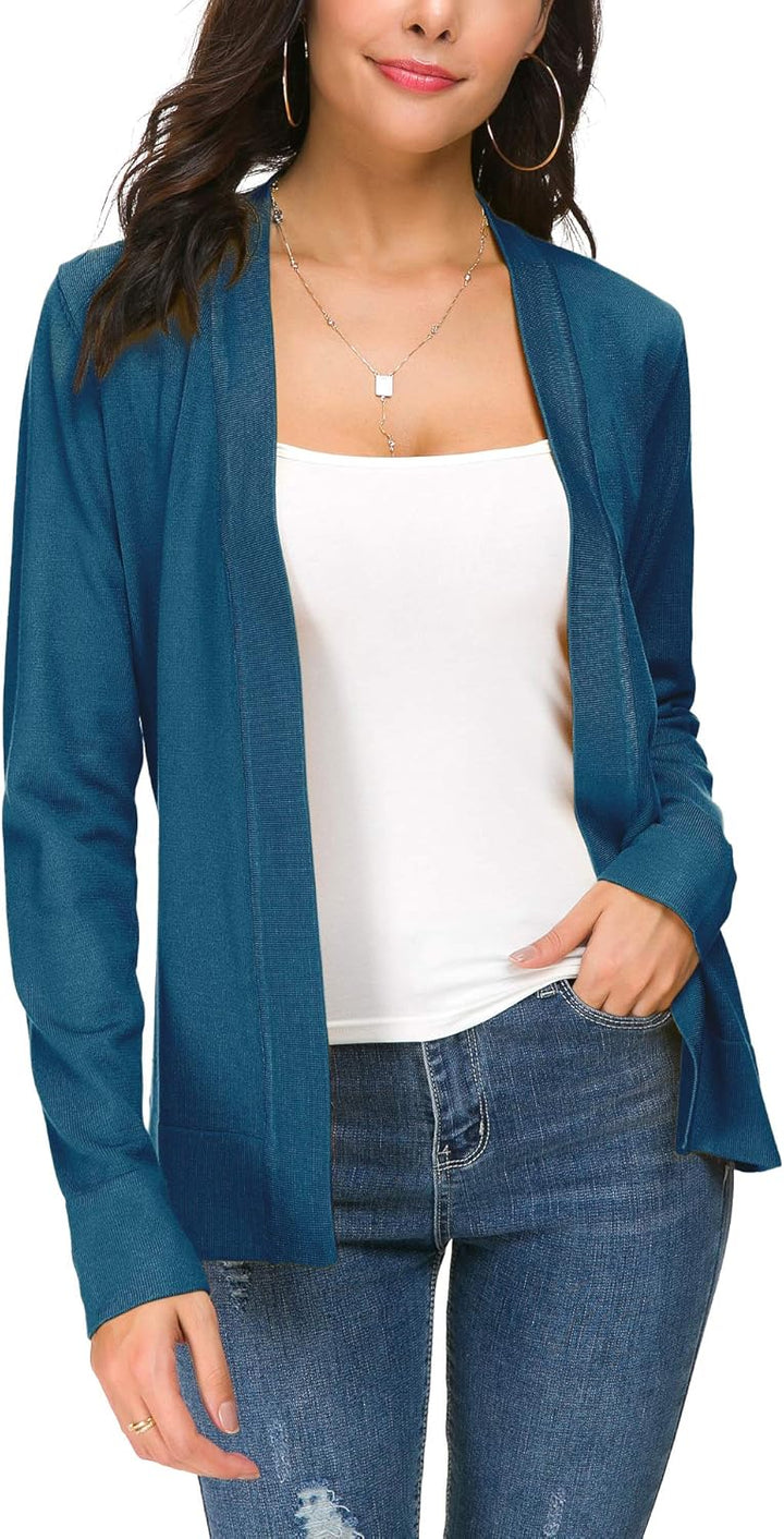EXCHIC Damen Elegant Langarm Elastisch Strickjacke Cardigan Casual Leicht V-Ausschnitt Gestrickt Bla