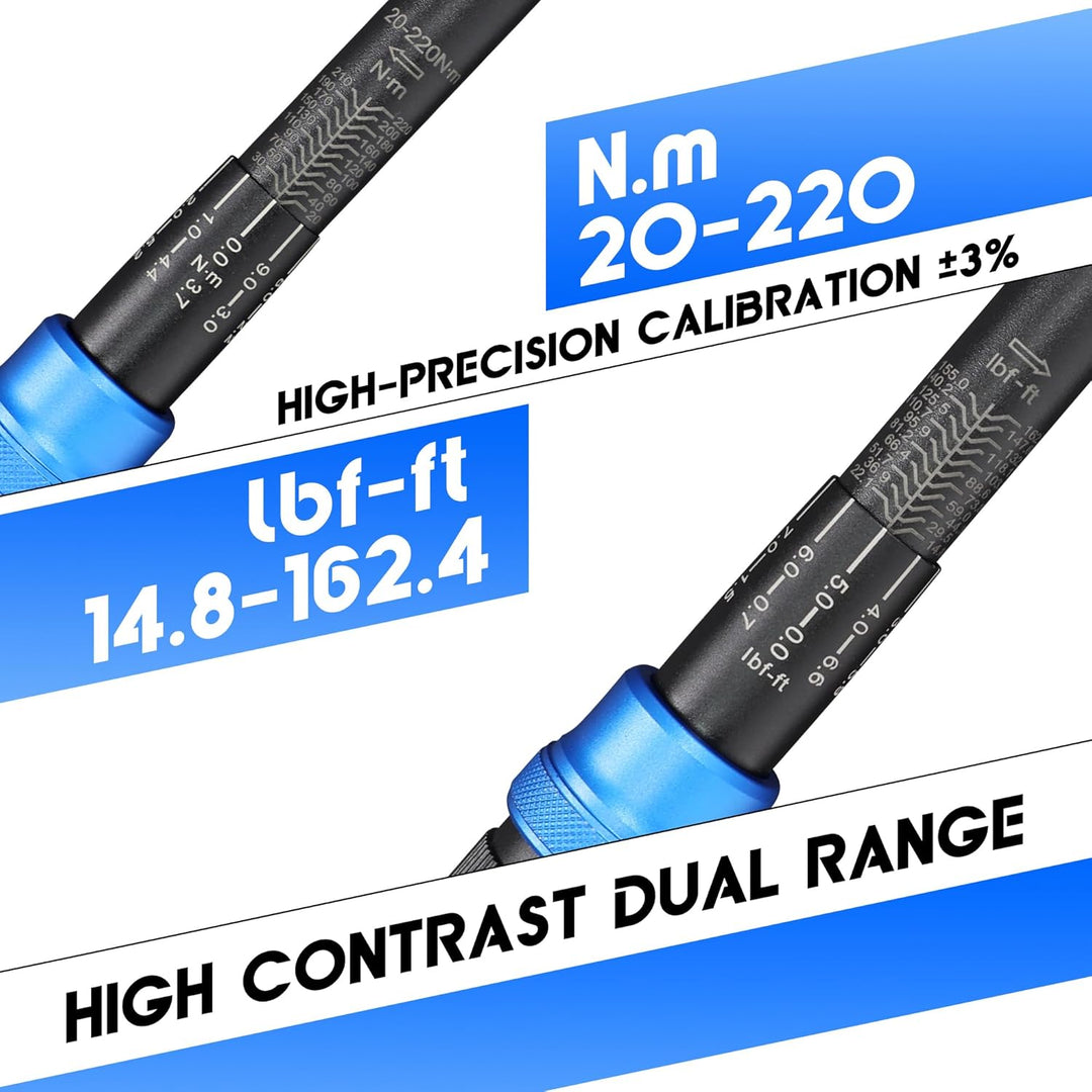 UYECOVE Drehmomentschlüssel 1/2 Zoll, 20-220 NM Drehmomentschlüssel Auto, ±3% Fehlergenauigkeit, 72