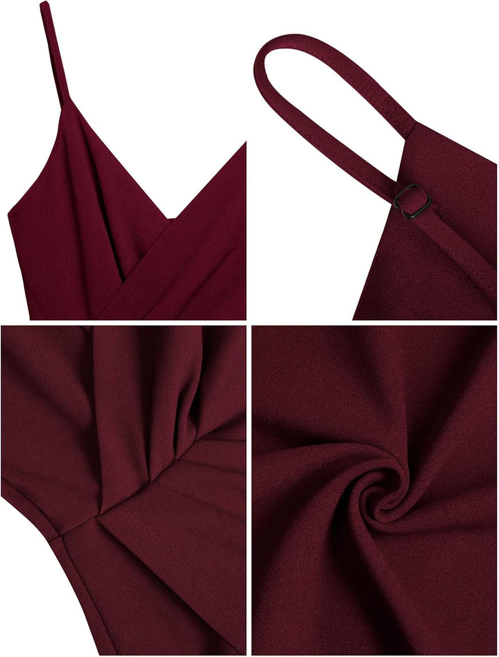 Missufe Damen Cocktailkleid Partykleid Wickelkleid Sommerkleid Midikleid Festliche Elegant Bodycon H