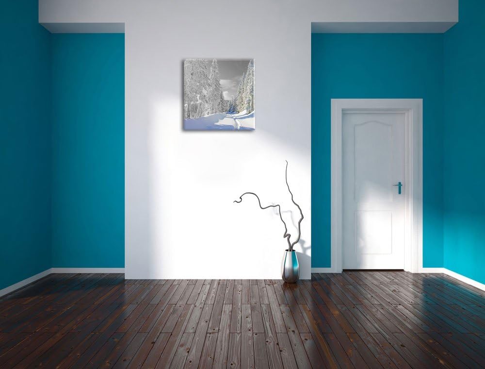 Pixxprint Winterlandschaft mit Bäumen als Leinwandbild Quadratisch/Grösse: 70x70 / Wandbild/Kunstdru
