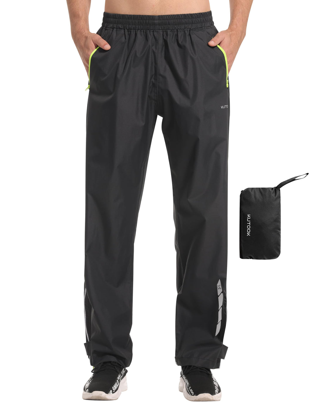 KUTOOK Regenhose Fahrrad Herren Waterproof Rating: 5000mm Atmungsaktiv mit 2 Taschen Wandern Motrrad