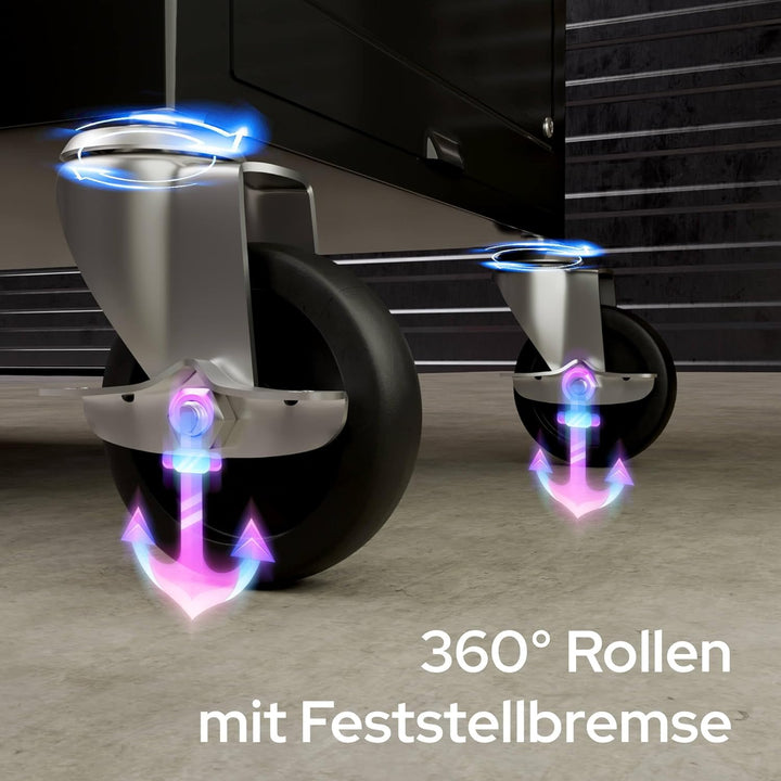 Arebos Werkstattwagen 9 Fächer | inkl. Antirutschmatten | Kofferaufsatz mobil & herausnehmbar | zent