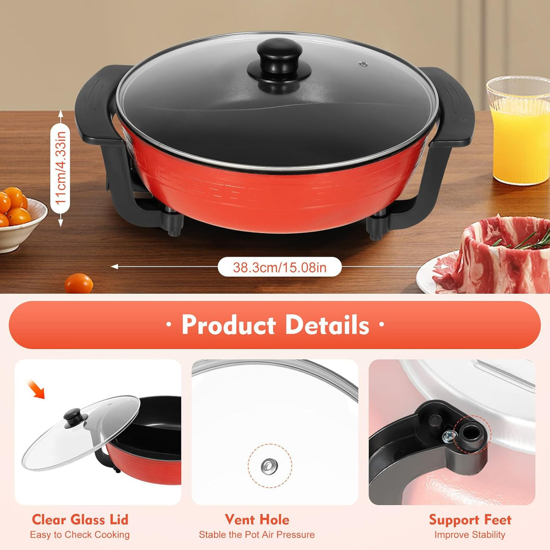Hot Pot Elektrisch 6L | 1350W Hot Pot Doppelter Topf mit Deckel | Hotpot mit einer präzisen Temperat