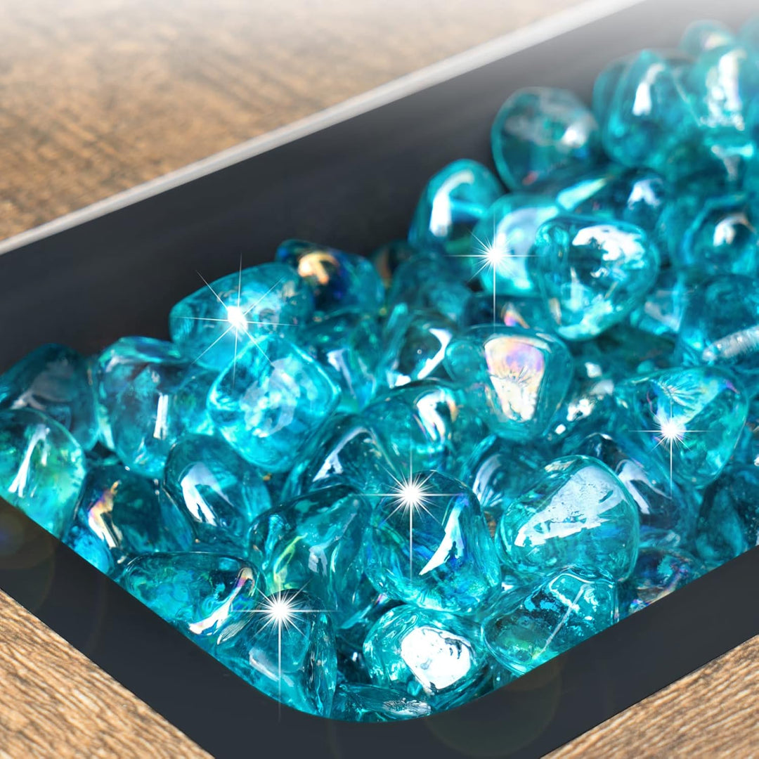 GASPRO 4,5 kg Feuerglas Diamanten 2,5 cm, reflektierendes Karibikblau Feuerstelle Glas für Gas-Feuer