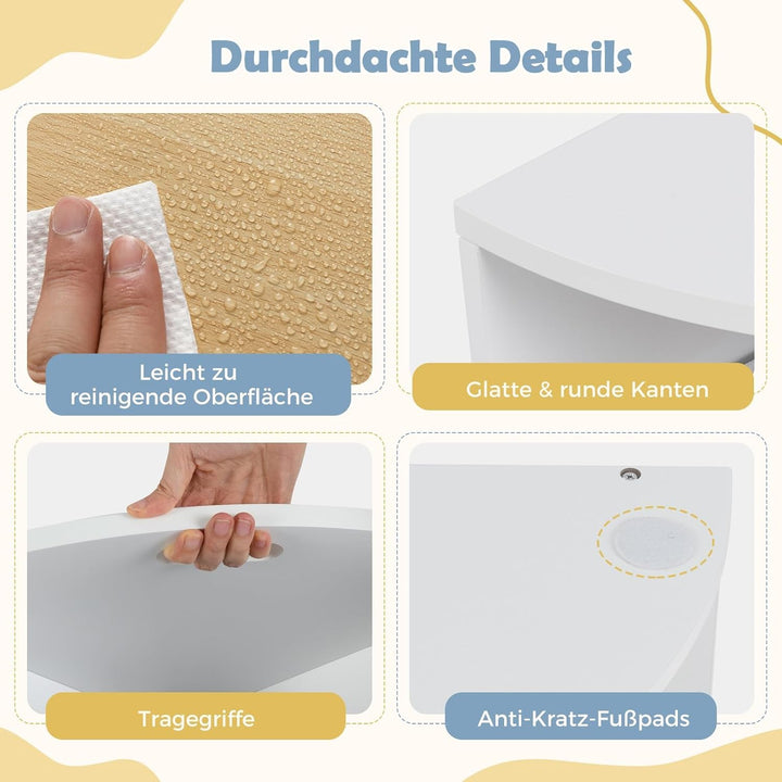 FANTASK Kindertisch mit 4 Stühlen, Kinder Tisch Stuhl Set inkl. Maltisch, 4 Stauraumhocker & 4 Stoff