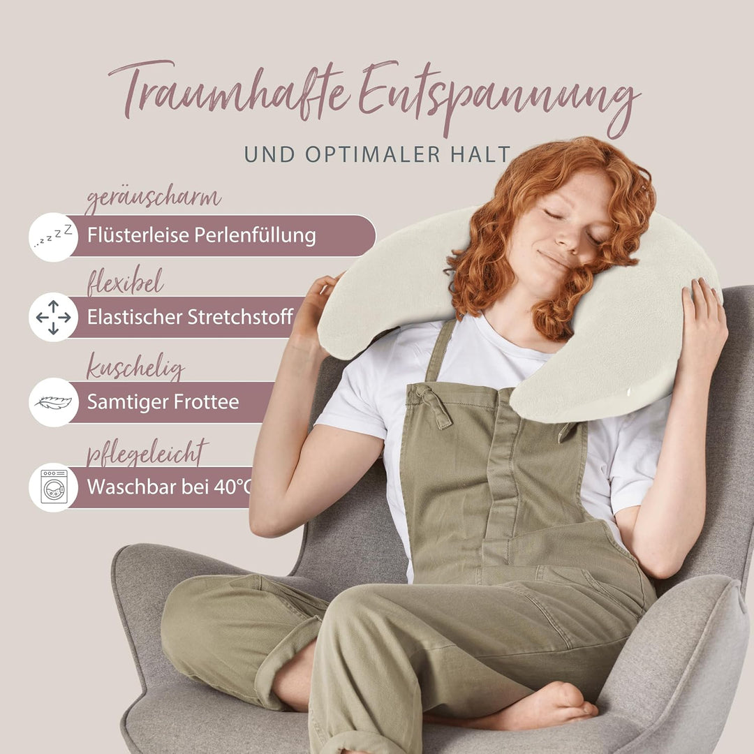 Theraline Plüschmond Stillkissen, Kopfkissen und Nackenkissen mit Perlen, ergonomisches Kissen zum S