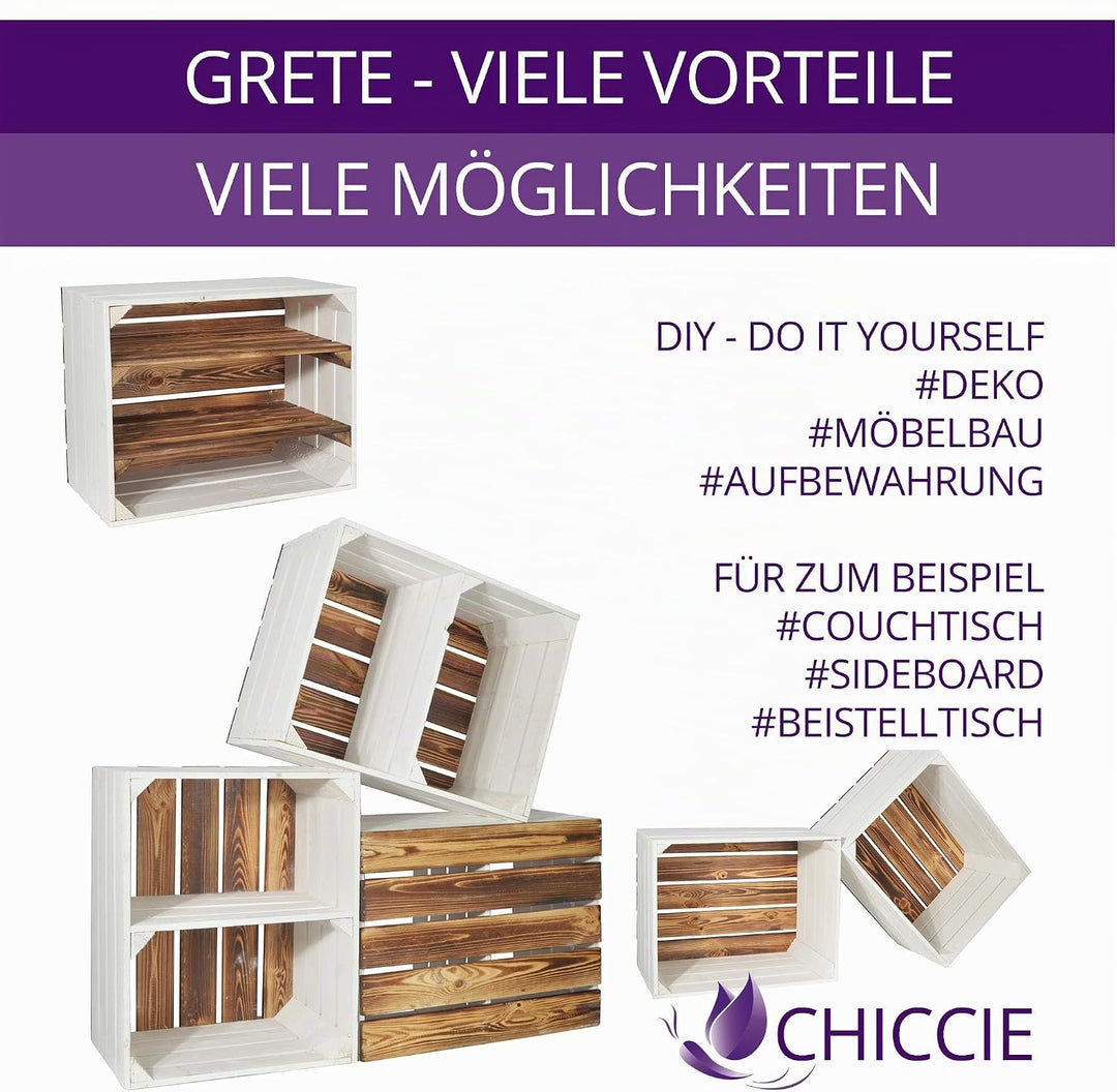 2 Set Holzkiste Grete Geflammt Weiss 50x40x30cm - Langes Regal Weinkiste 50x40x30cm Weiss Geflammt 2
