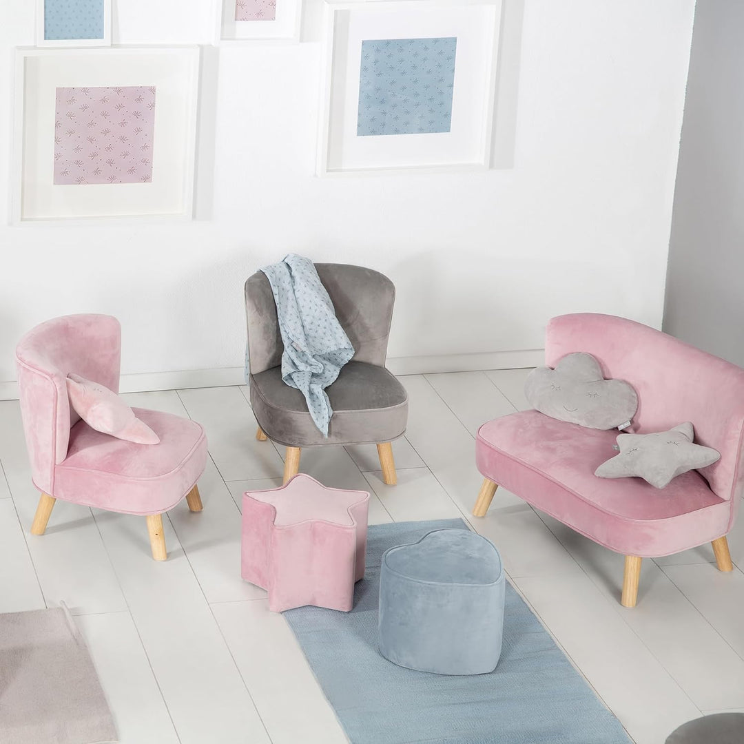 roba Kinderhocker Lil Sofa in Herzform - Bequemer Hocker in blauem Samtstoff - Polstermöbel Pouf für