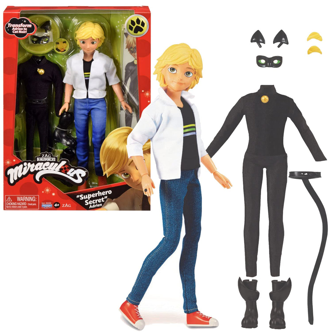 BANDAI - Miraculous - Miraculous Puppe Cat Noir und Adrien - Mannequin Puppe 26 cm und ihre 2 Outfit