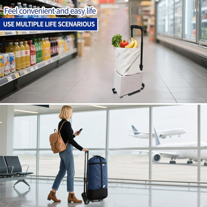 Transportkarre klappbar, Aluminium Langer Teleskopgriff 95.5 cm, Abmessungen Plattform 35 * 36cm, Tr