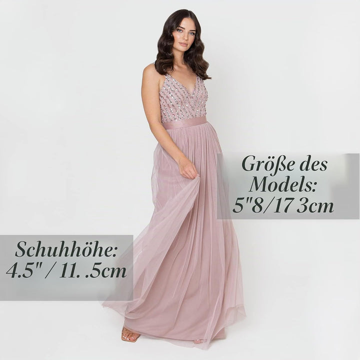 Maya Deluxe Damen Maxi Abendkleid Elegant für Hochzeit mit V-Ausschnitt Tüllkleid Schleife Brautjung