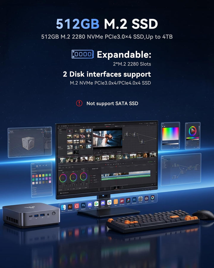 NiPoGi CK10 Mini PC Ιntel Core i5-12450H(8C/12T, bis zu 4,40 GHz), 16GB DDR4 512GB M.2 NVMe SSD Mini