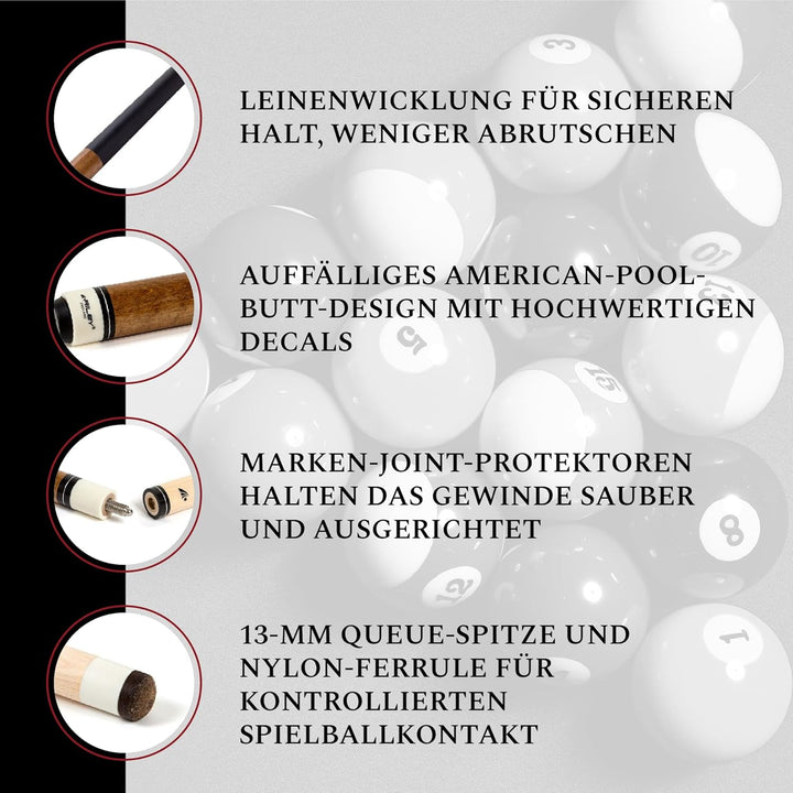 Riley Amerikanischer Billardqueue mit Kunstleder-Griffabschnitt, 58 (147 cm), 13 mm Spitze Mittlere
