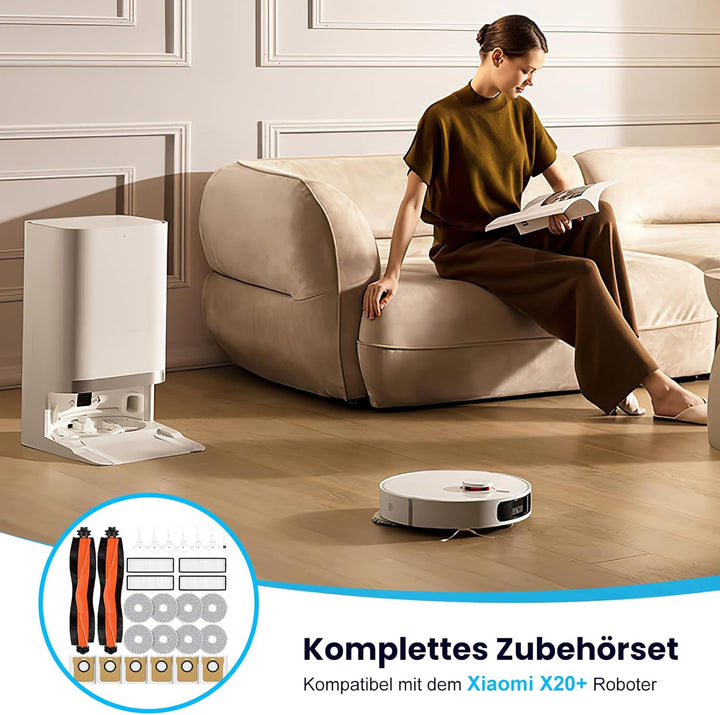 27 Stück Zubehör für Xiaomi X20+ Saugroboter, 2 Hauptbürste, 6 Staubbeutel, 4 Filter, 8 Wischtücher,