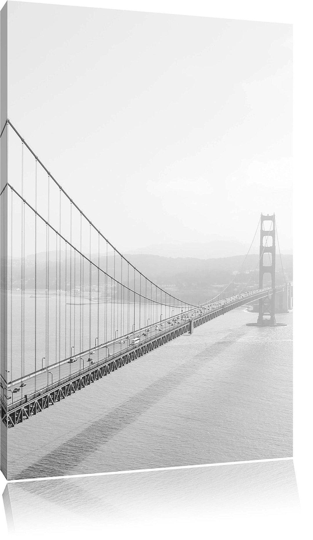 Pixxprint Golden Gate Bridge San Francisco Black and White, Format: 100x70 auf Leinwand, XXL riesige