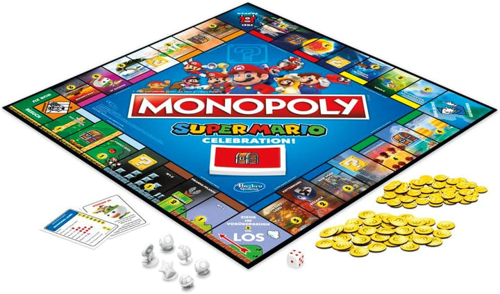 Monopoly E9517100 Super Mario Celebration Brettspiel für Super Mario Fans ab 8 Jahren, mit Soundeffe