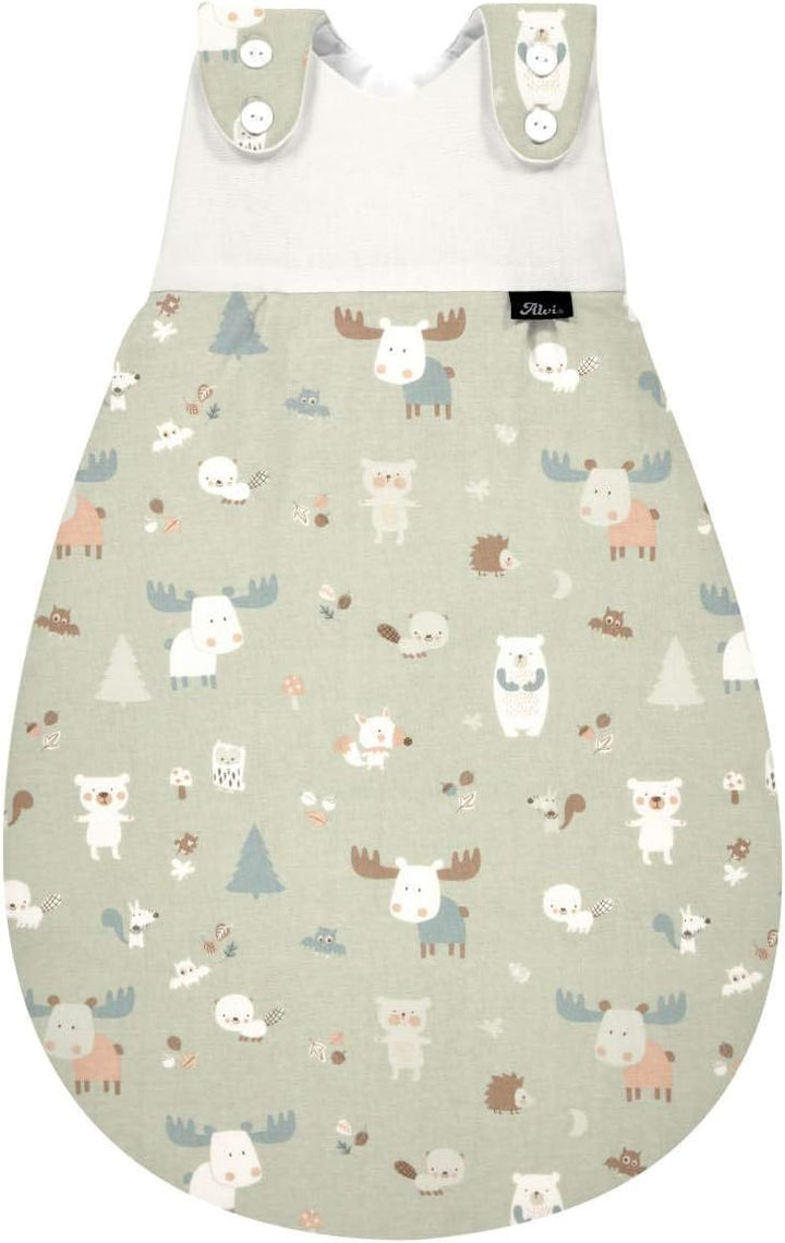 Alvi Baby Mäxchen Aussensack baby forest, Schlafsack mitwachsend, Baumwoll Schlafsack mit Strampelfr