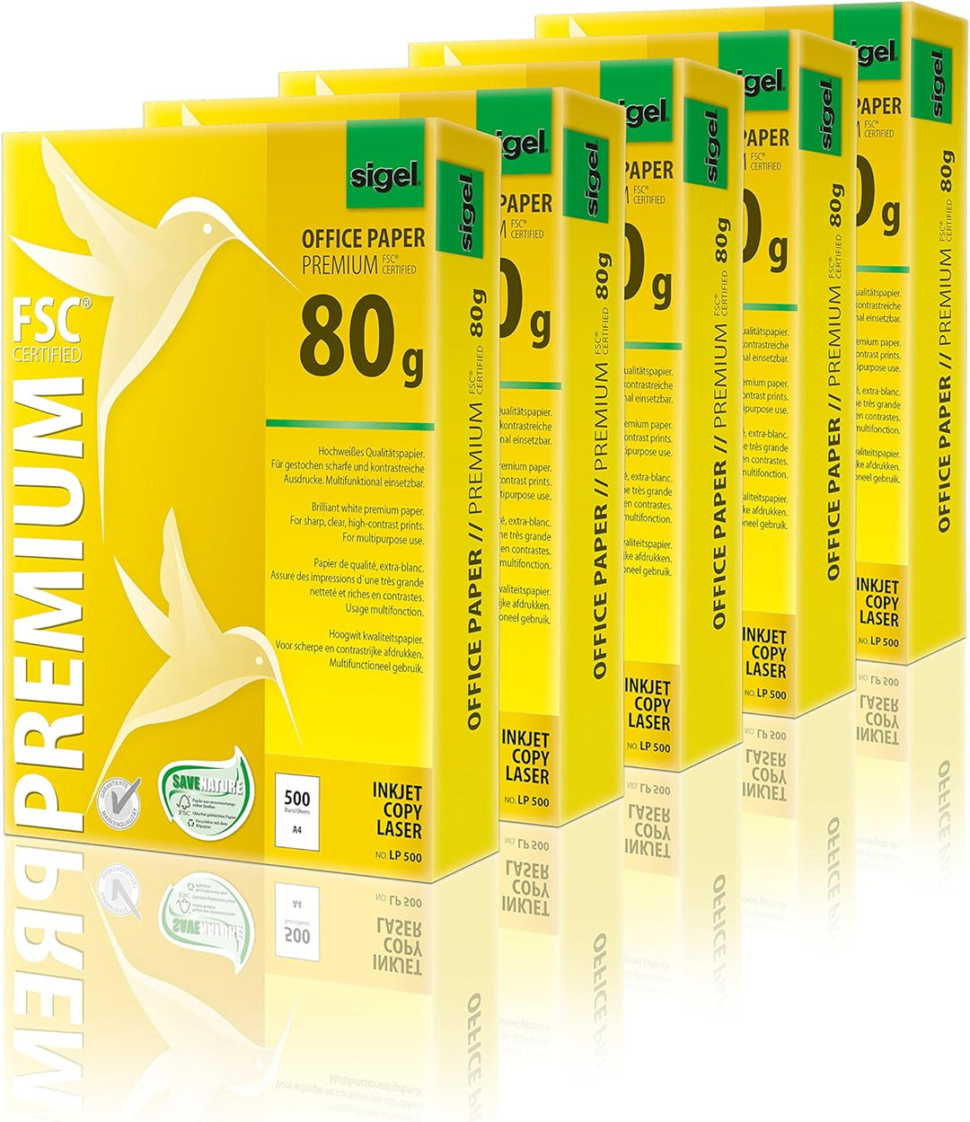 SIGEL LP500 Premium Kopierpapier Laserpapier A4, 80 g, 5 x 500 Blatt, weiss, 5 x 500 Blatt