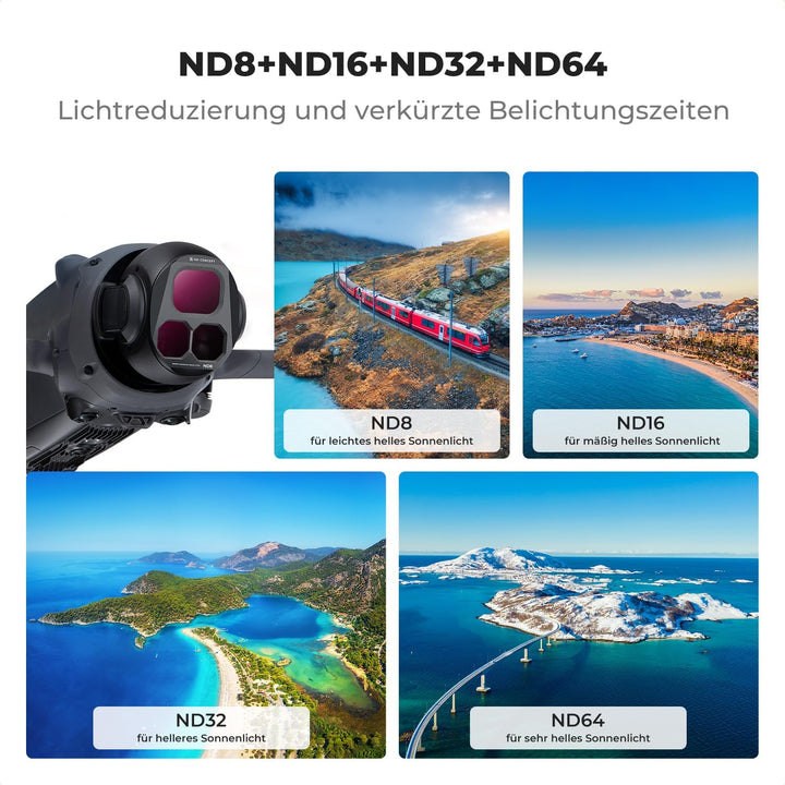 K&F Concept Push-in Fit ND Filter Kit Kompatibel mit DJI Mavic 4 PRO, ND8 ND16 ND32 ND64 4er Pack Ne