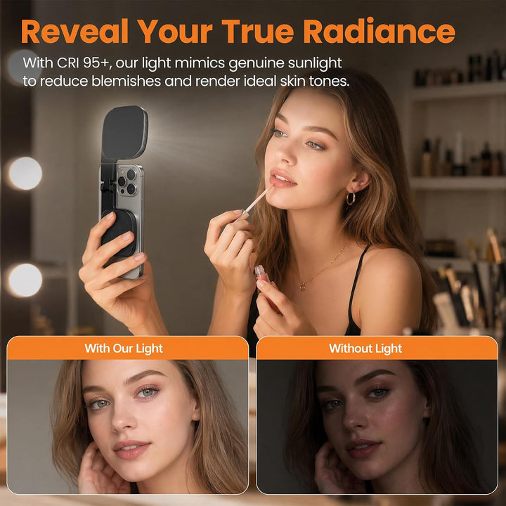 Magnetisches 3-in-1 Selfie Licht Mit Spiegel, 1000mAh Akku 48 LEDs & 10 Helligkeitsstufen (3000K-650
