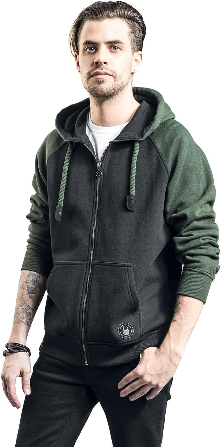 RED by EMP Herren schwarz-grüner Kapuzenpullover mit Raglan-Ärmeln S