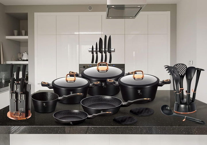 Cristalray Berlinger Haus BH/6158F 3er-Set geschmiedete Aluminiumpfannen 20/24/28 cm, Rose Collectio