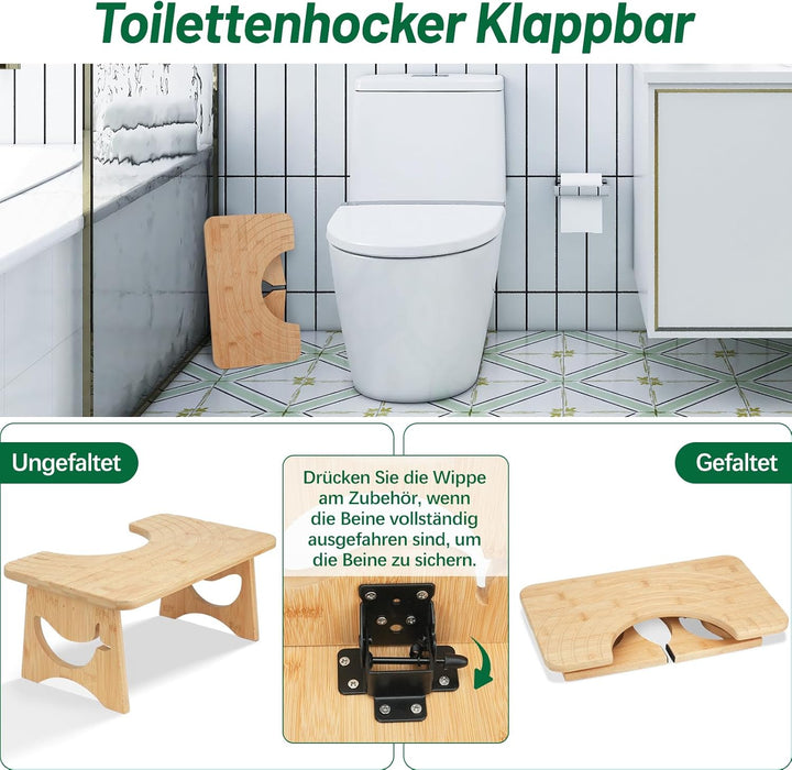 Klappbarer Toilettenhocker Erwachsene aus Bambus, 17.5cm Whale Design Toilettenhocker Klappbar für V