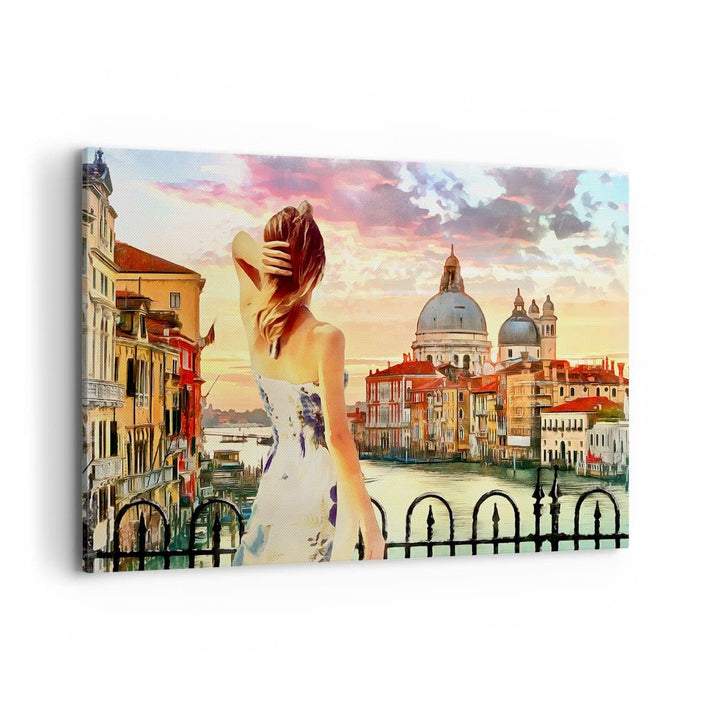 ARTTOR Bilder auf Leinwand 100x70cm Leinwandbild Venedig Brücke Wasser Gross Wanddeko Bild Schlafzim