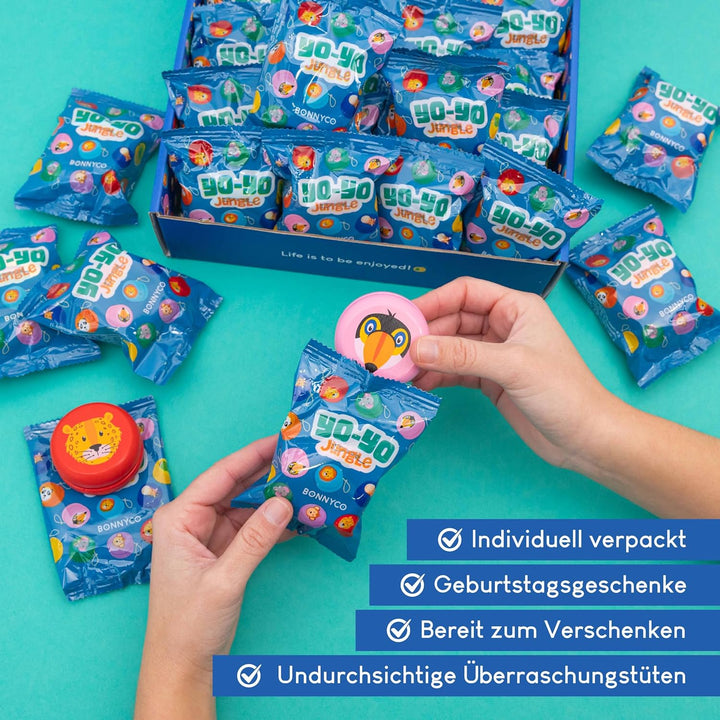 BONNYCO JoJo Kinder Mitgebsel Kindergeburtstag Gastgeschenke Tiere 32 Stück. JoJo Holz, Kleine Gesch