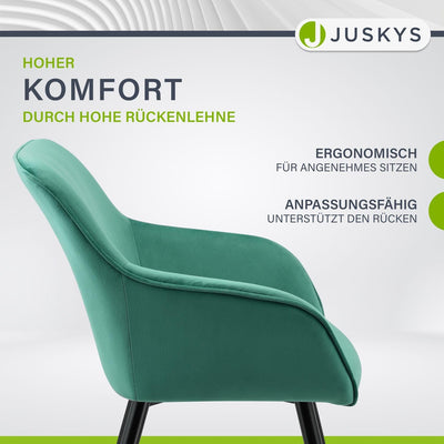 Juskys Esszimmerstühle 4er Set Tarje mit Rückenlehne & Armlehne, Metallbeine, Samt Bezug, bis 110 kg