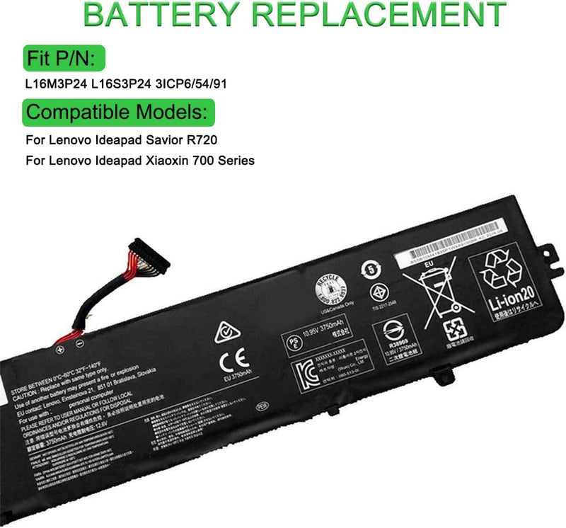 XITAIAN 10.95V 45Wh 4110mAh L16M3P24 3ICP6/54/91 Ersatz Laptop Akku für Lenovo Ideapad Savior R720 X