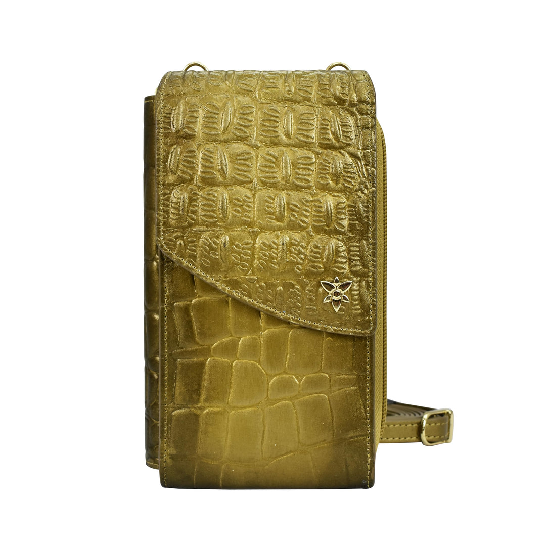 Anuschka Anna by Women's Crossbody Handytasche aus echtem Leder | Handbemalte Handwerkskunst Croc Em
