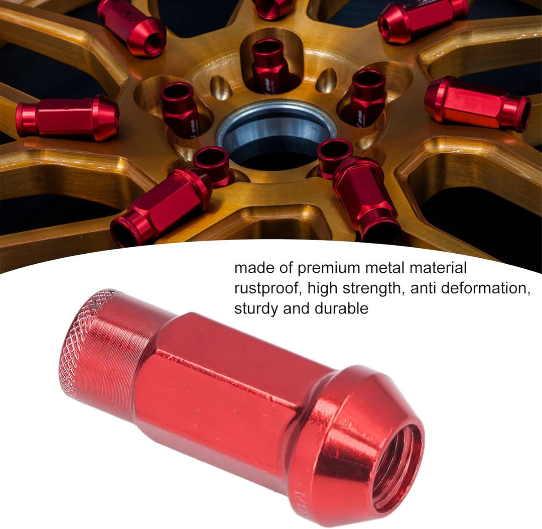 Fydun Radmuttern, Universal 20 STK M12x1,25 Metall Radmuttern Mit Schlüsselhülse(Rot), Rot