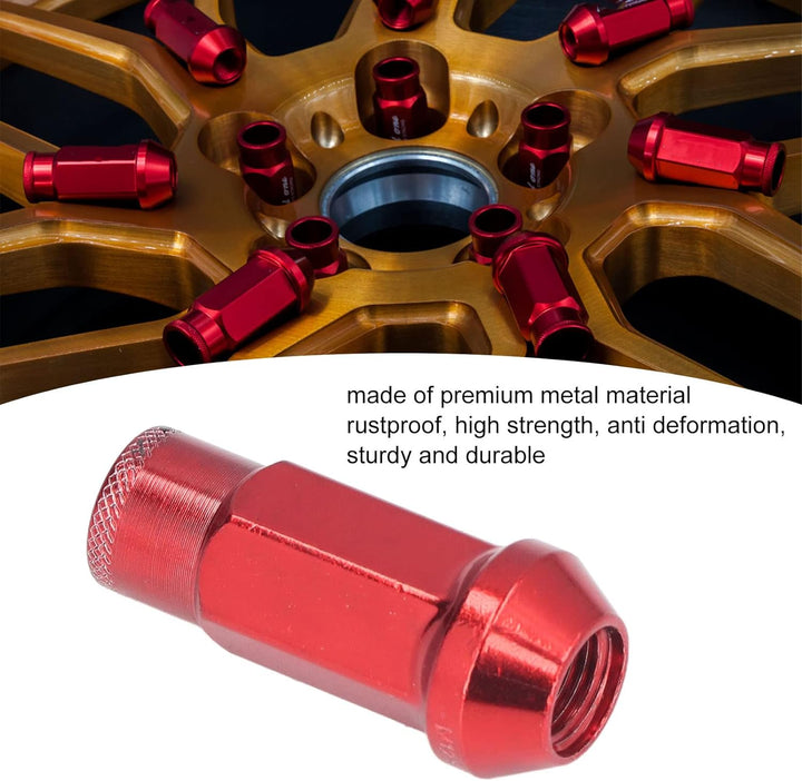 Fydun Radmuttern, Universal 20 STK M12x1,25 Metall Radmuttern Mit Schlüsselhülse(Rot), Rot