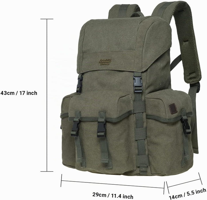 KAUKKO Canvas Retro Rucksack Damen Herren, Vintage Jagdrucksack Wanderrucksack mit 14 Zoll Laptopfac