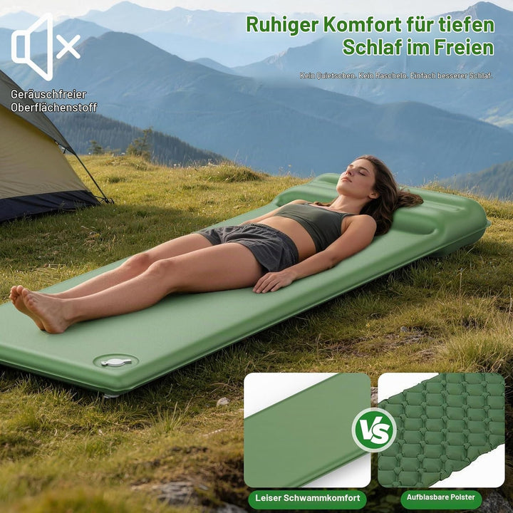WARMTUYO Camping Isomatte, R-Wert 8,5, Extra Warme Schaumstoff-Schlafmatte mit Integriertem Kissen,